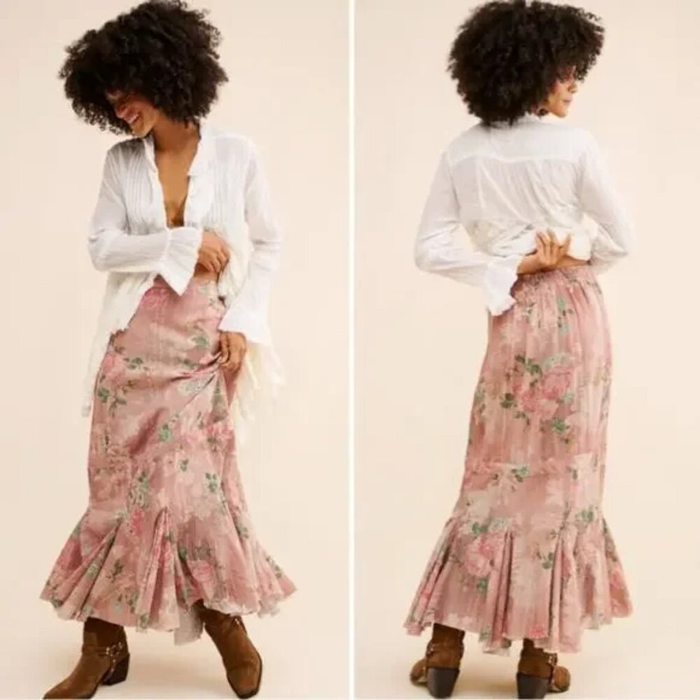 Free People Pink Floral Maxi Skirt